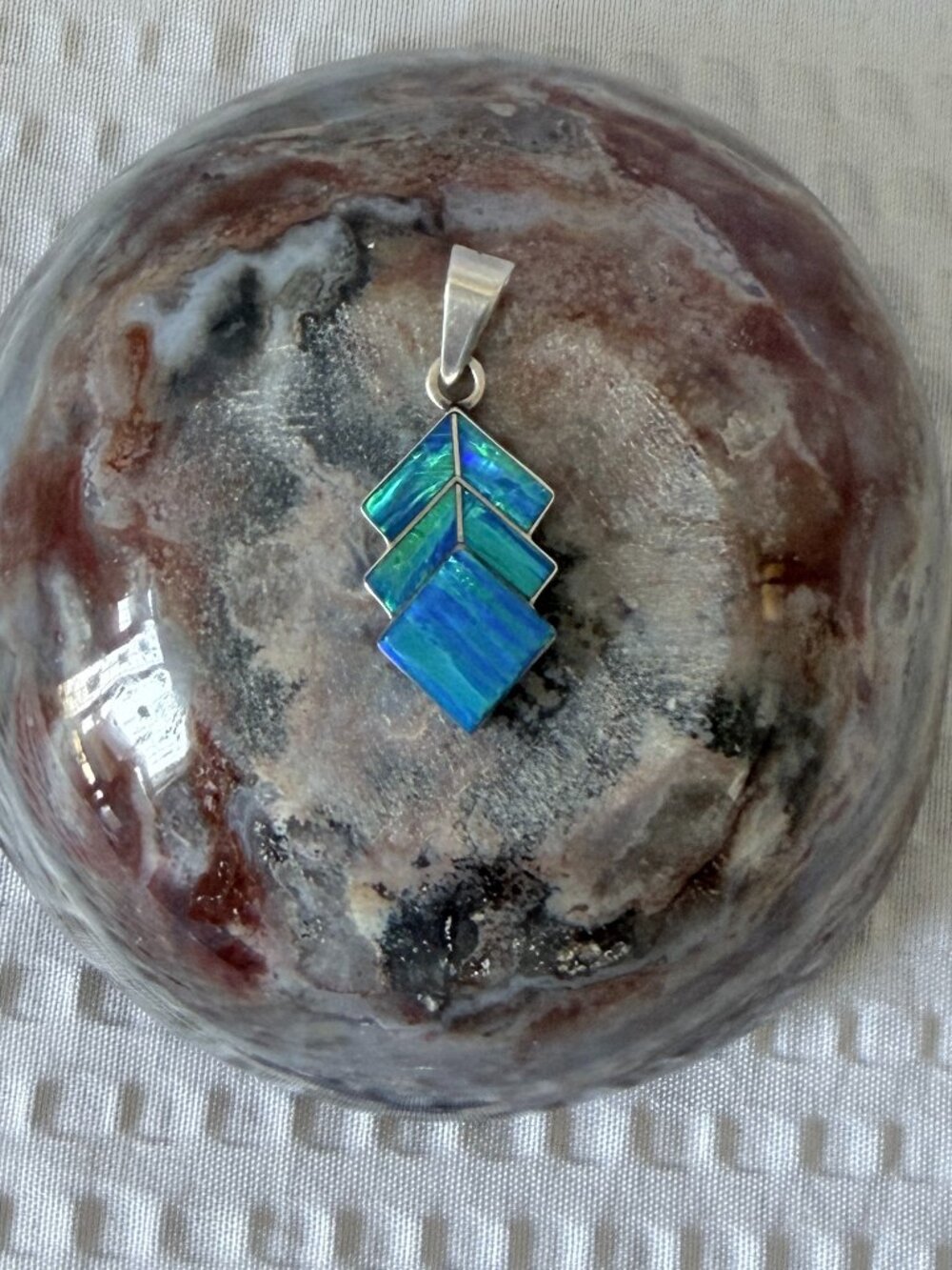 Sterling Silver Blue-Green Opal Chevron Pendant Necklace